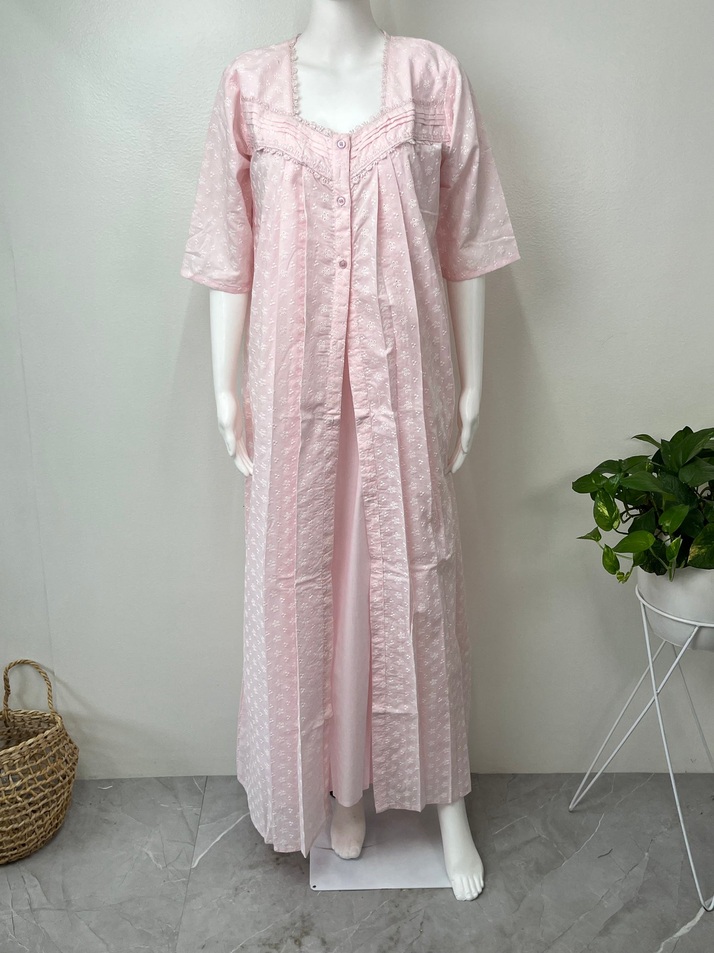 2-Piece Baby Pink 100% Cotton Nightgown Set
