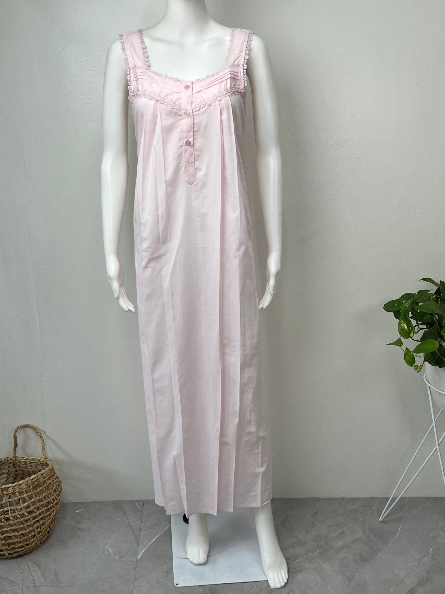 2-Piece Baby Pink 100% Cotton Nightgown Set