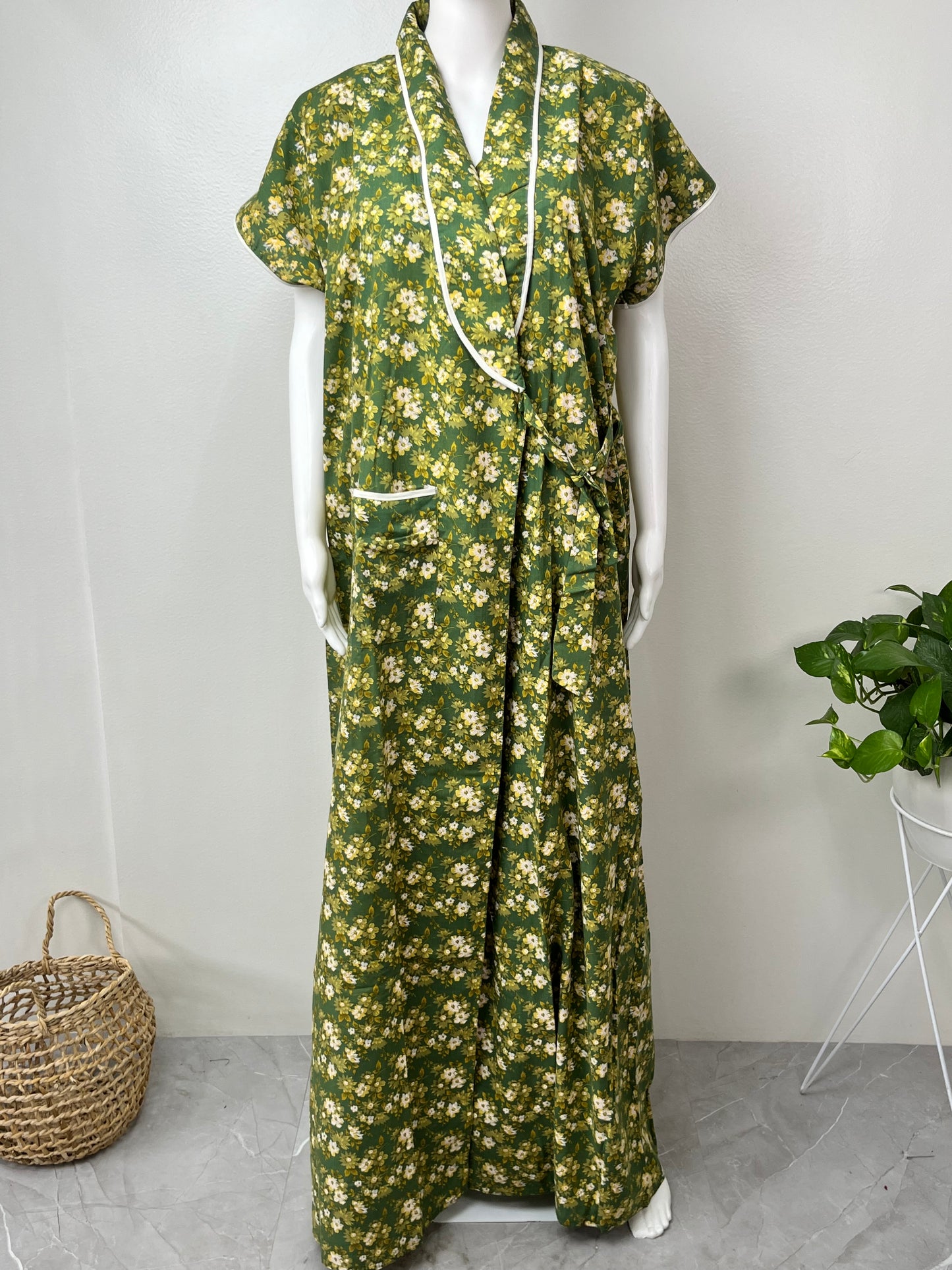 2-Piece Green Cotton Nightgown Set