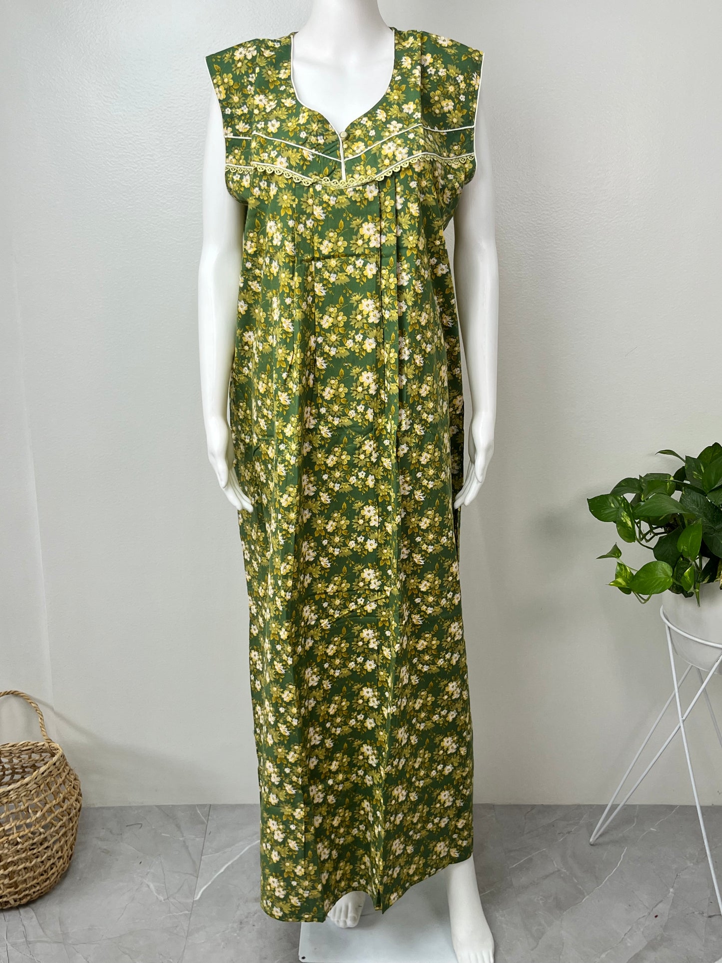 2-Piece Green Cotton Nightgown Set
