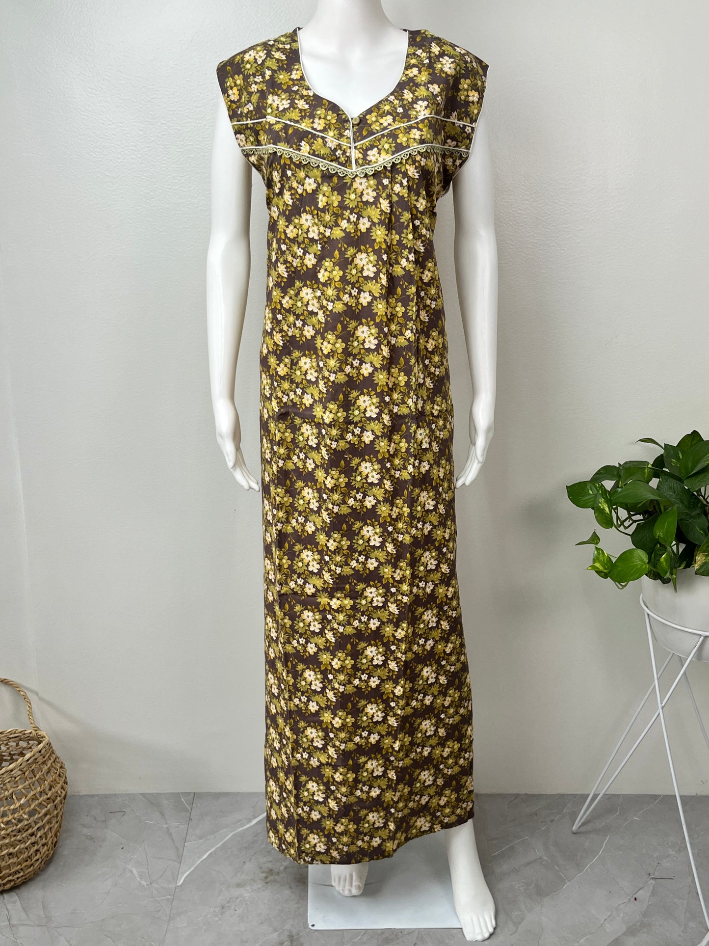 2-Piece Olive Green Cotton Nightgown Set