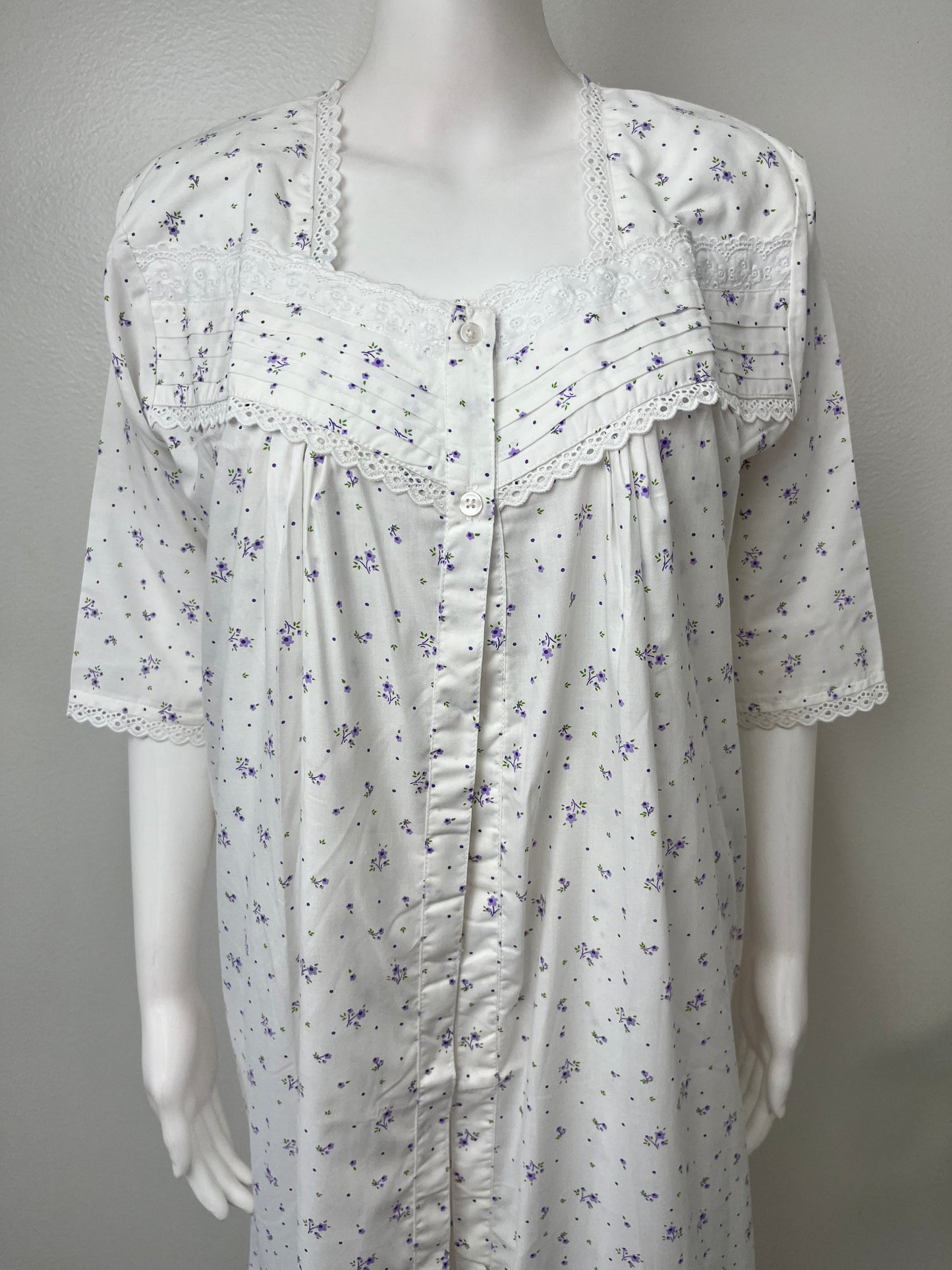 Lavender White Floral 2-Piece Cotton Nightgown Set