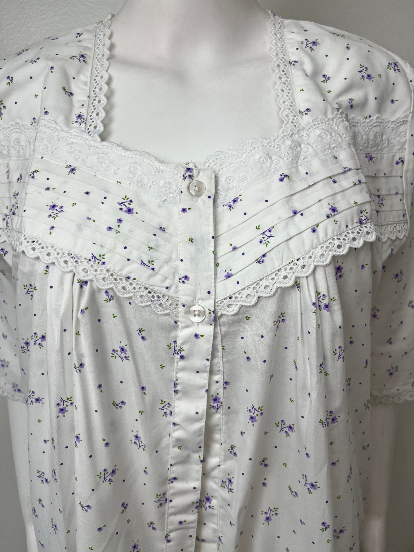 Lavender White Floral 2-Piece Cotton Nightgown Set