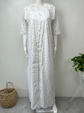 Lavender White Floral 2-Piece Cotton Nightgown Set