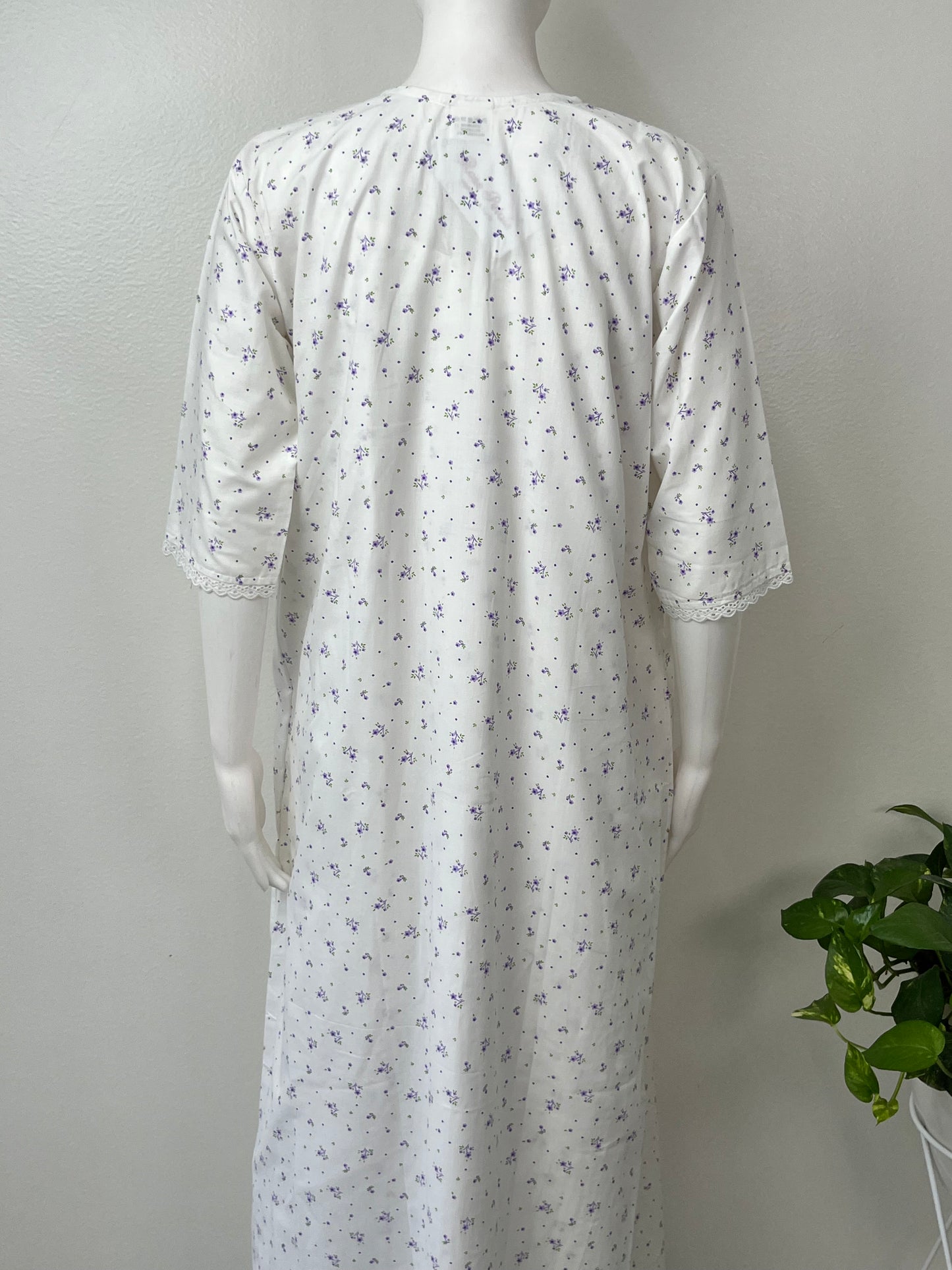 Lavender White Floral 2-Piece Cotton Nightgown Set