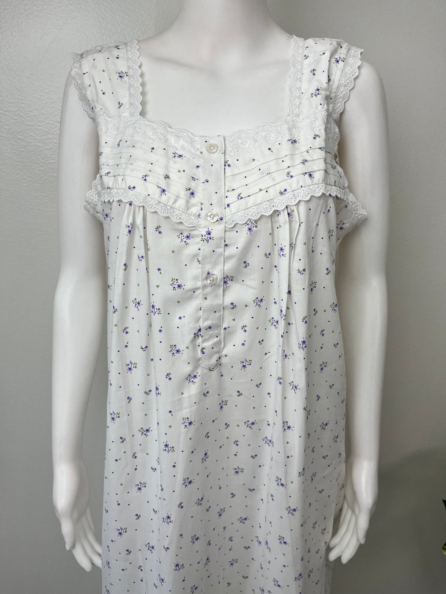 Lavender White Floral 2-Piece Cotton Nightgown Set