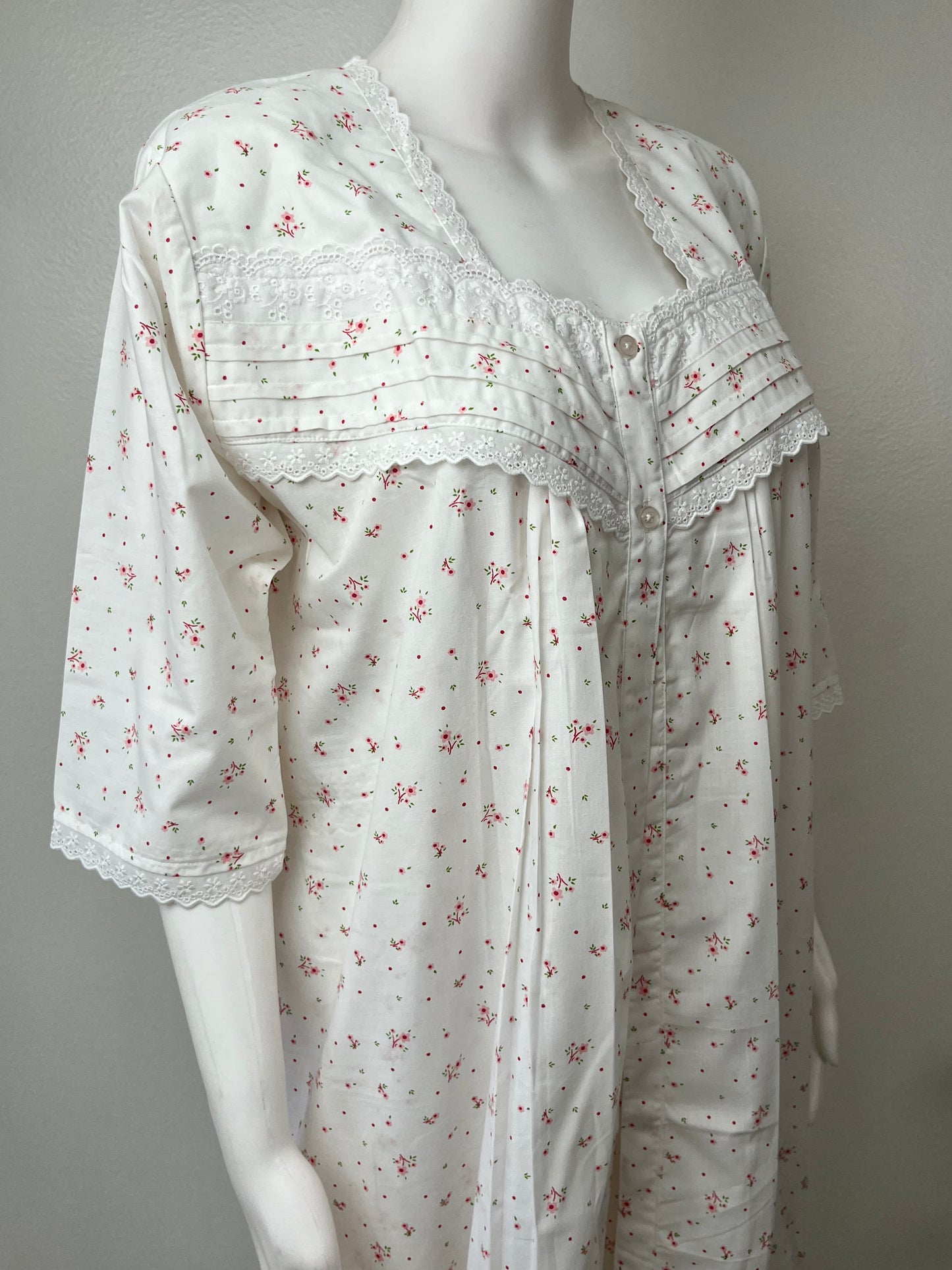 White Floral Printed 2-Piece Pure Cotton Nightgown Set
