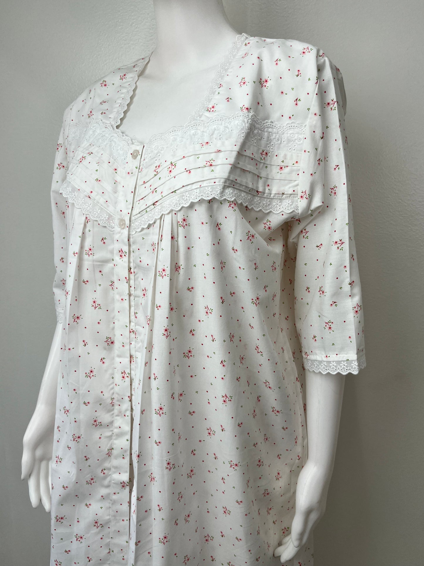 White Floral Printed 2-Piece Pure Cotton Nightgown Set