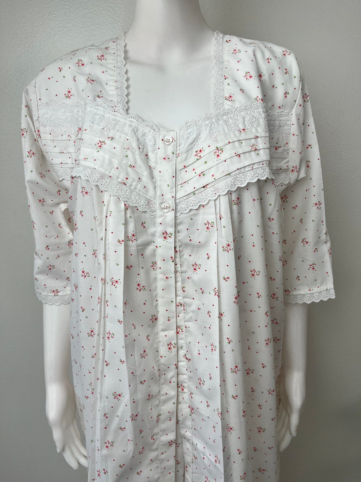 White Floral Printed 2-Piece Pure Cotton Nightgown Set