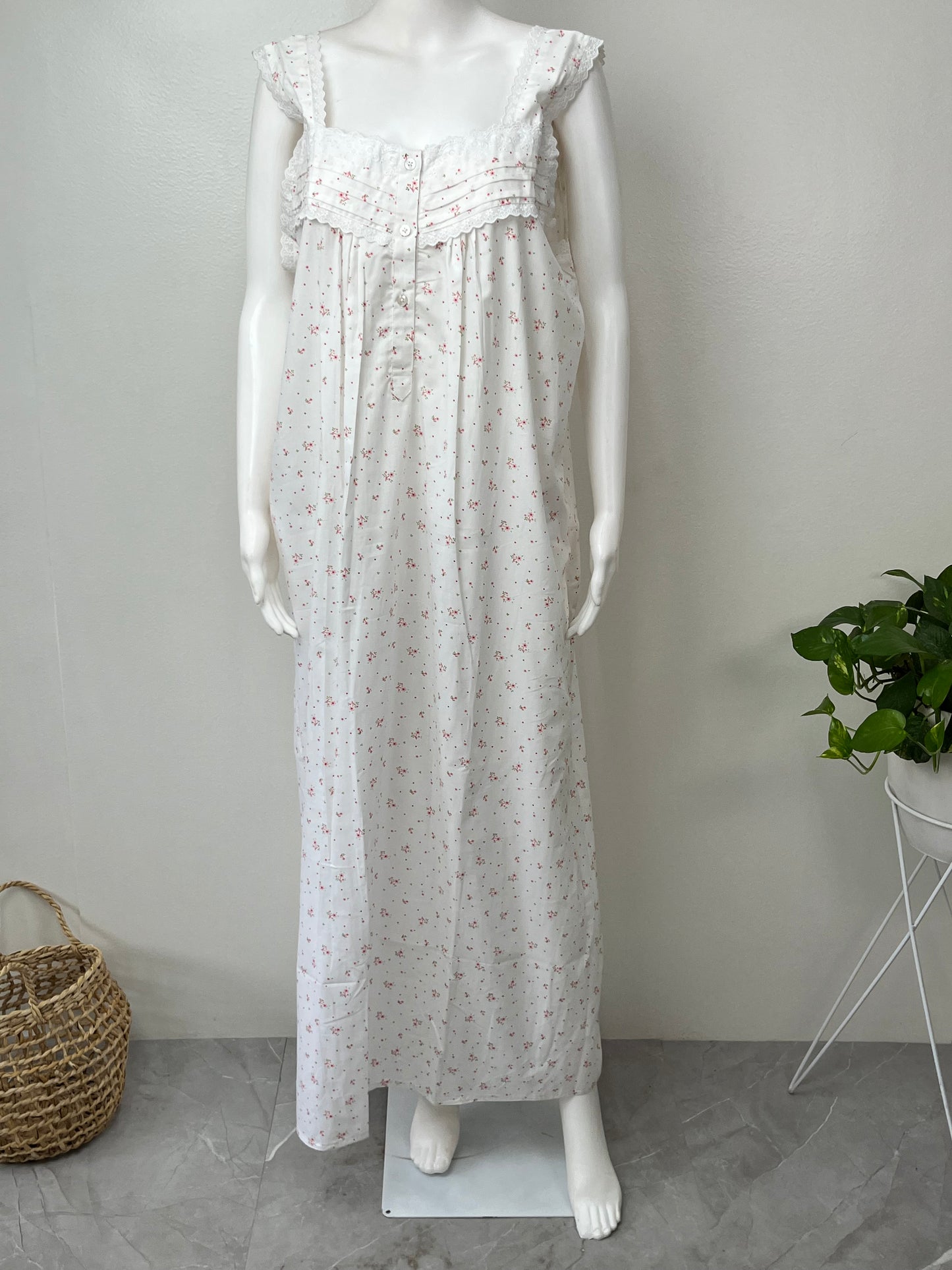 White Floral Printed 2-Piece Pure Cotton Nightgown Set