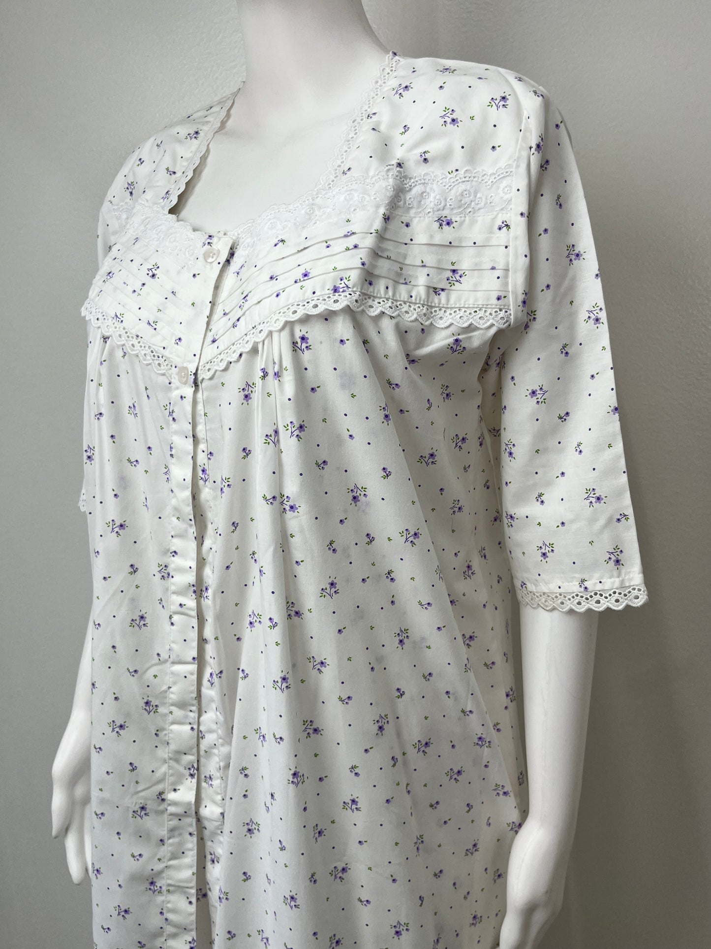 Lavender White Floral 2-Piece Cotton Nightgown Set