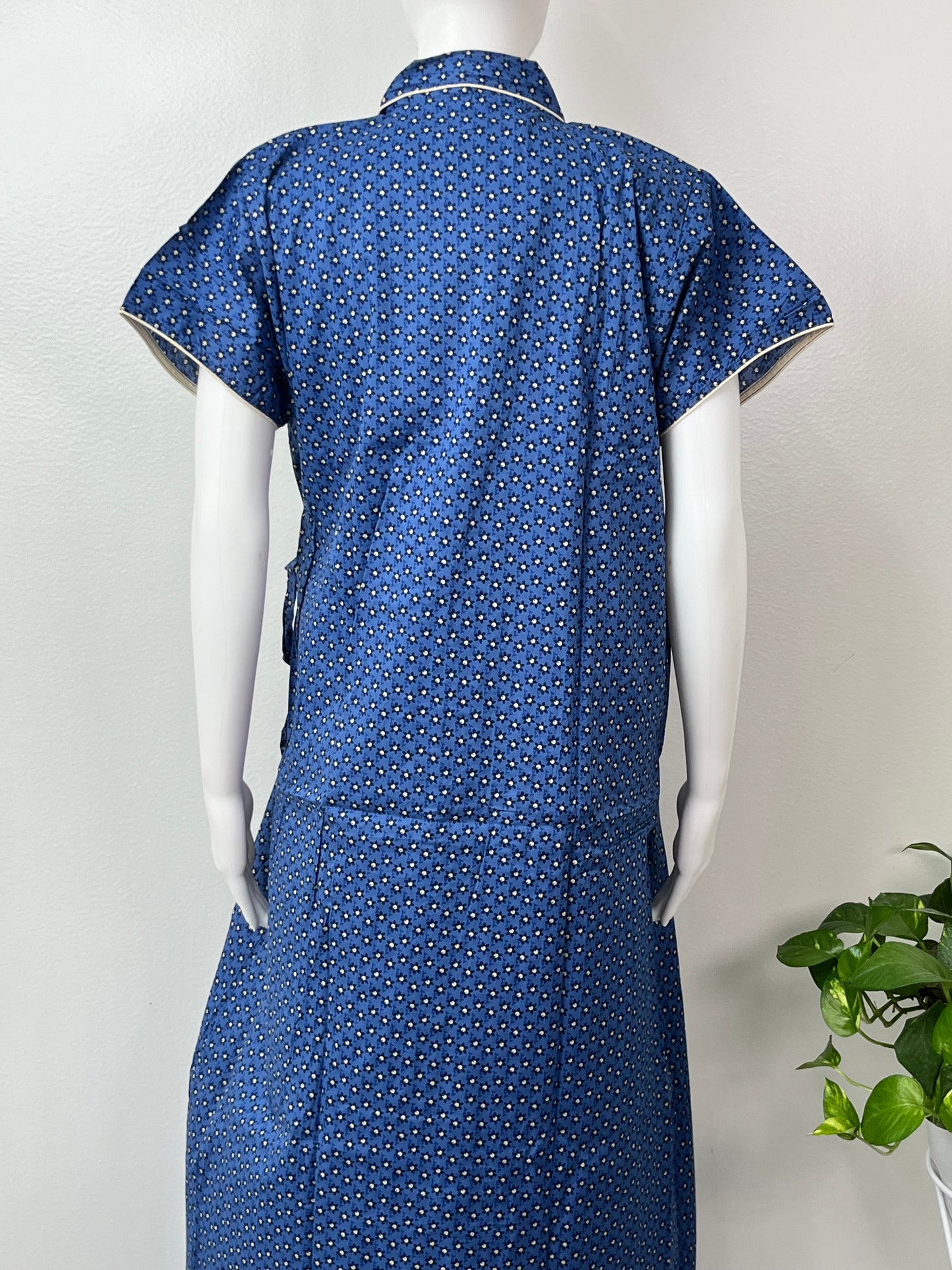 2-Piece Navy Blue Cotton Nightgown Set