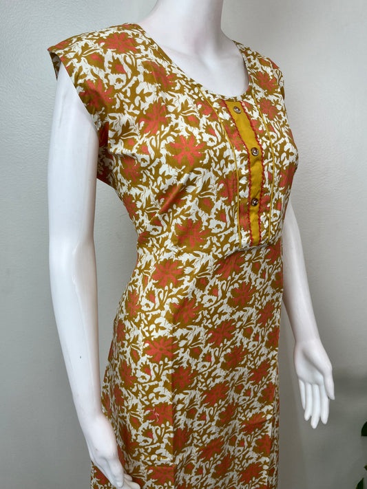Yellow Floral Printed Cotton Nightgown