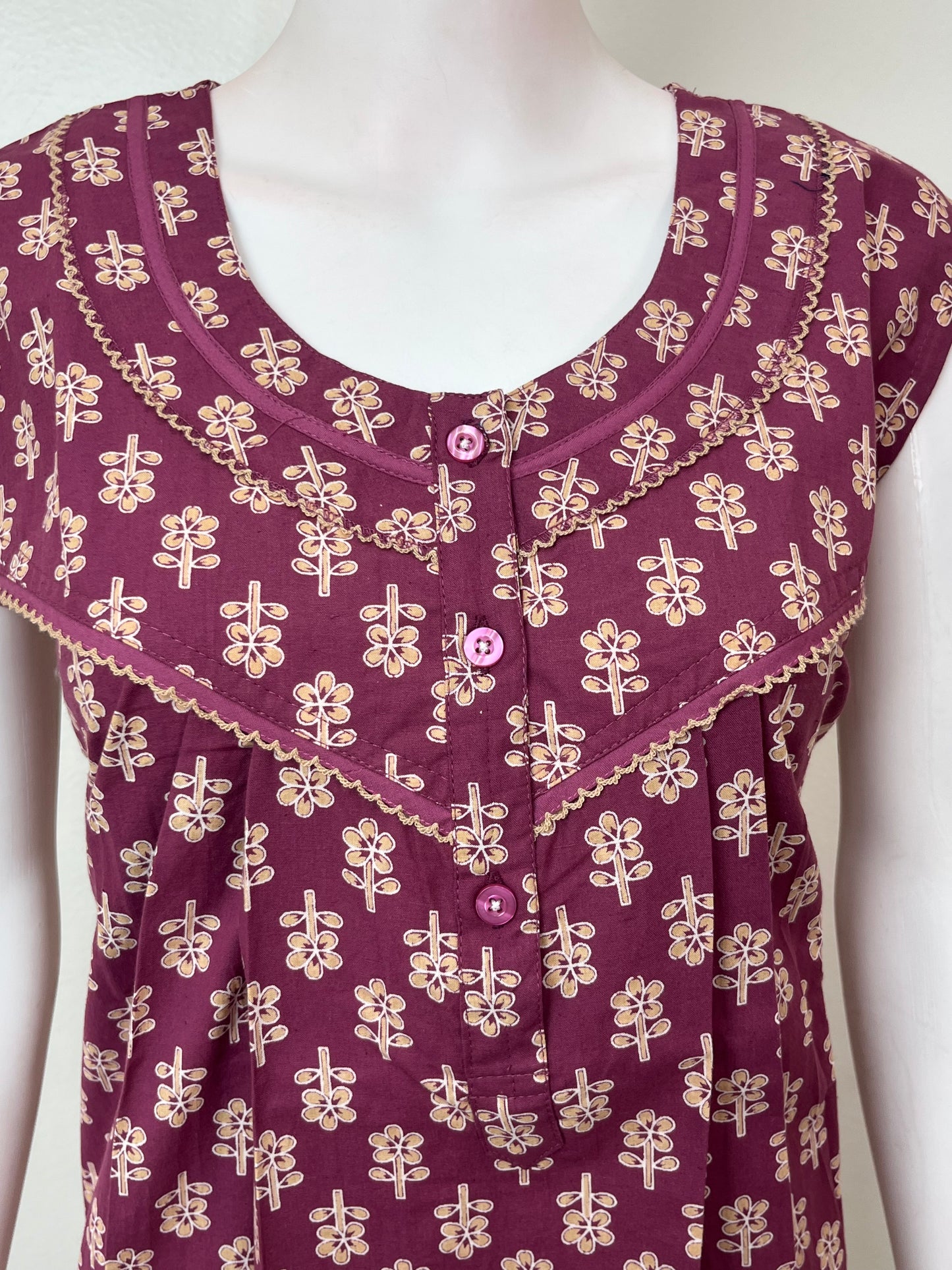 Purple Pure Cotton Sleeveless Nightgown