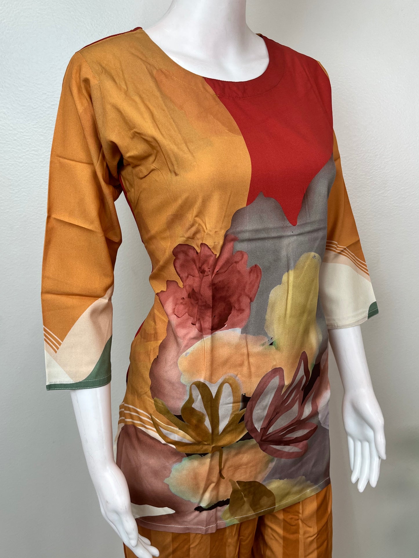 Orange & Red Rayon Night Suit