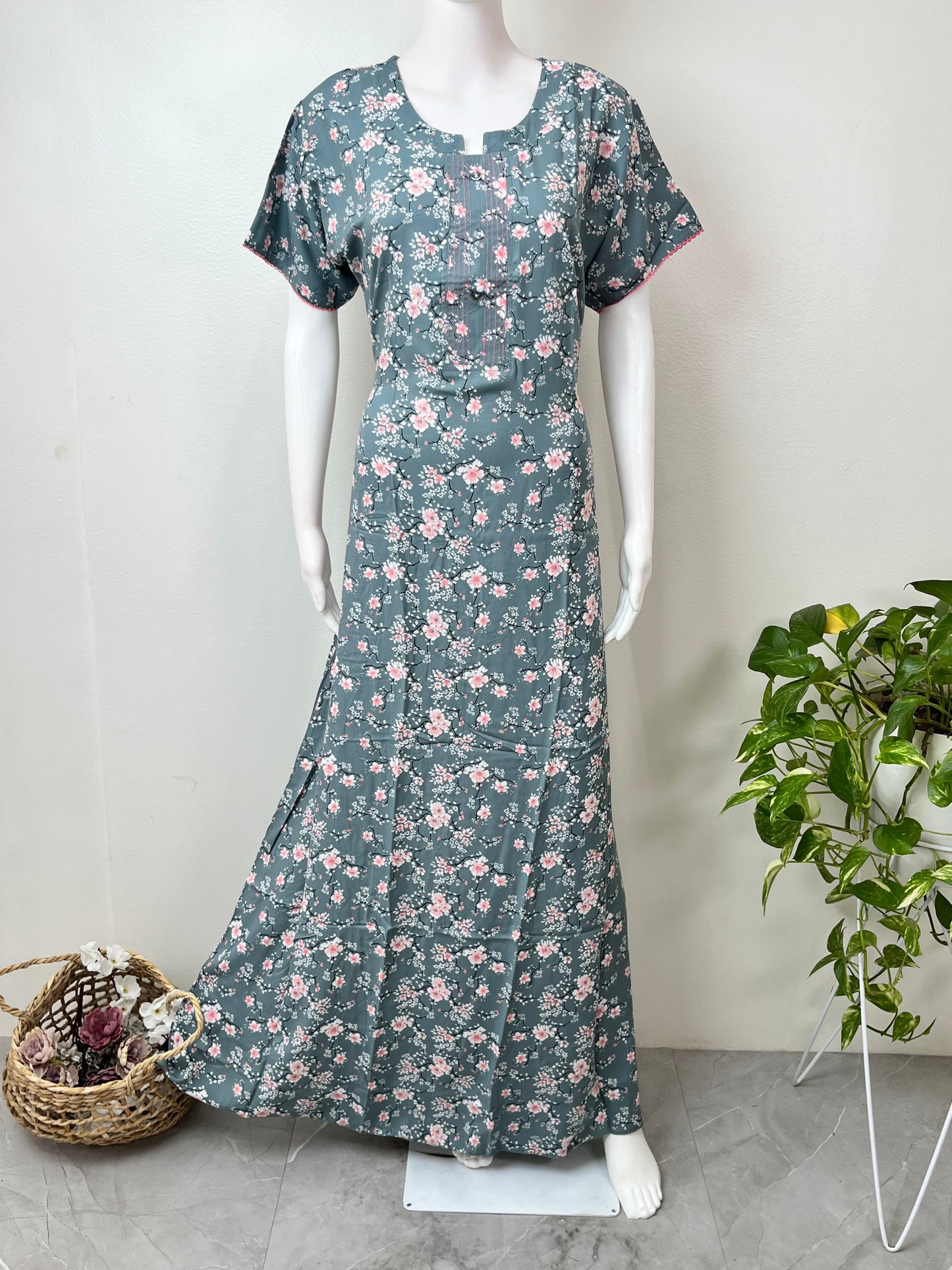 Gray Umbrella Style Rayon Fabric Nightgown