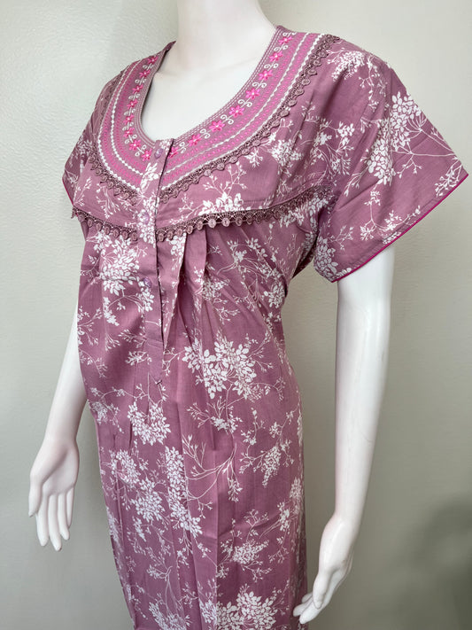 Pink Pleated Style Bizzylizzy Crush Fabric Nightgown