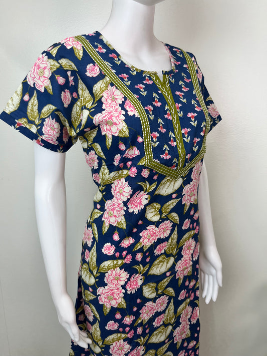 Royal Blue 100% Cotton Elegant & Breathable Nighty