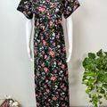Black Pure Cotton Nighty with Contrast Print