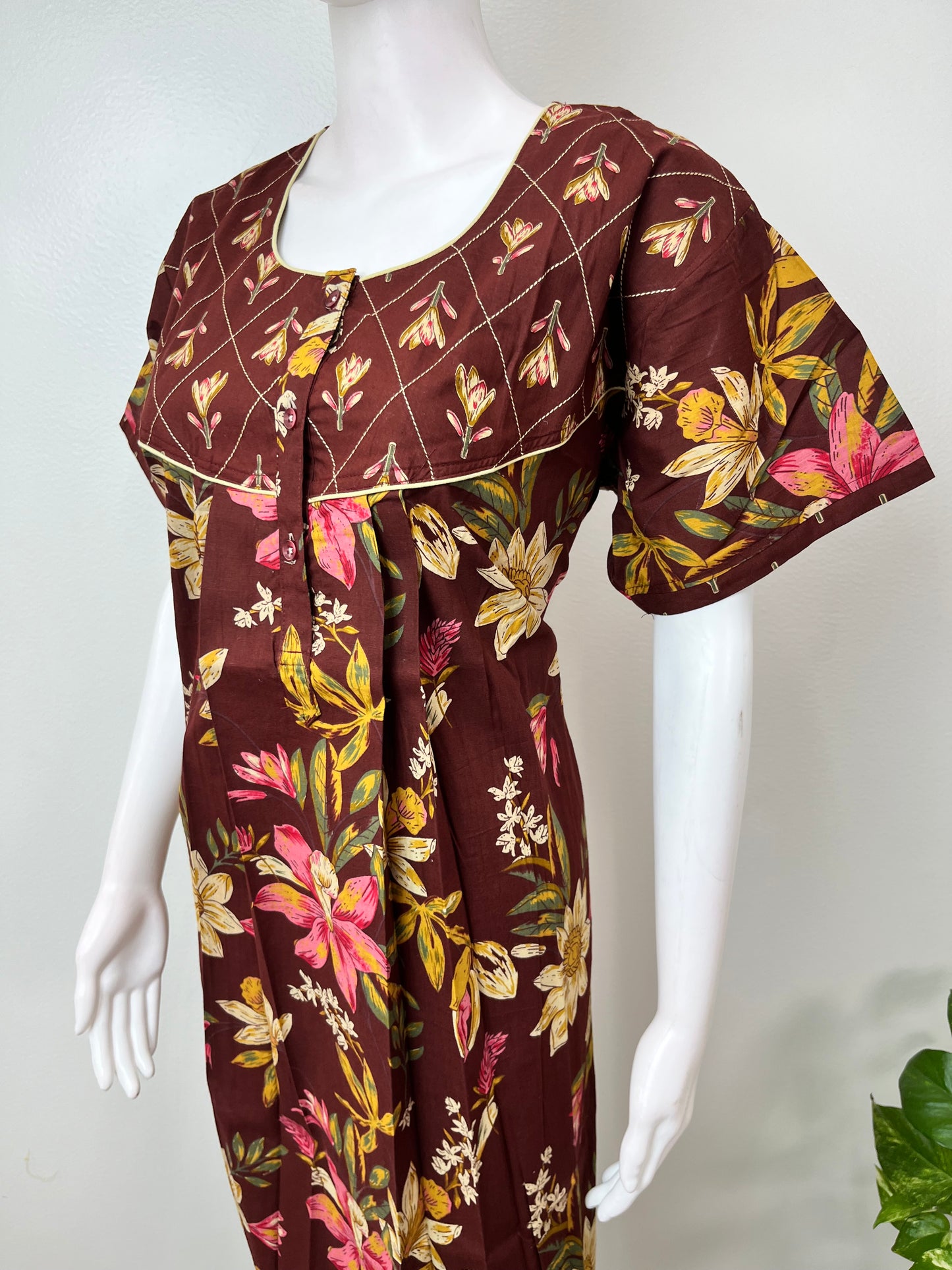 Brown Pure Cotton Nightgown Soft & Comfortable