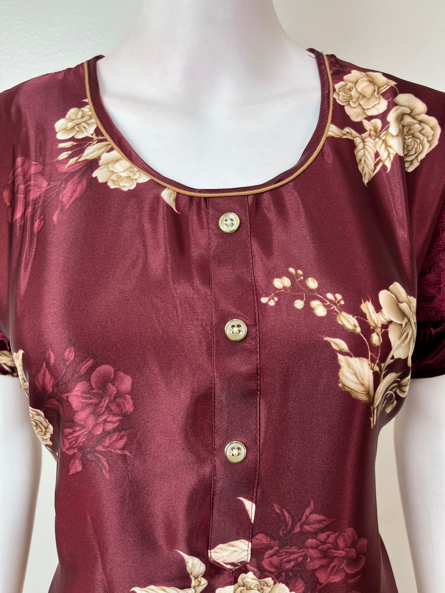 Maroon Glossy Satin Fabric Nighty