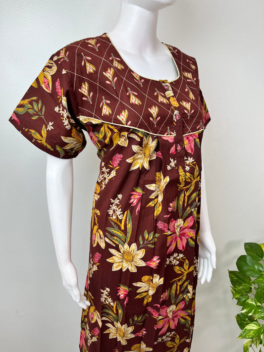 Brown Pure Cotton Nightgown Soft & Comfortable