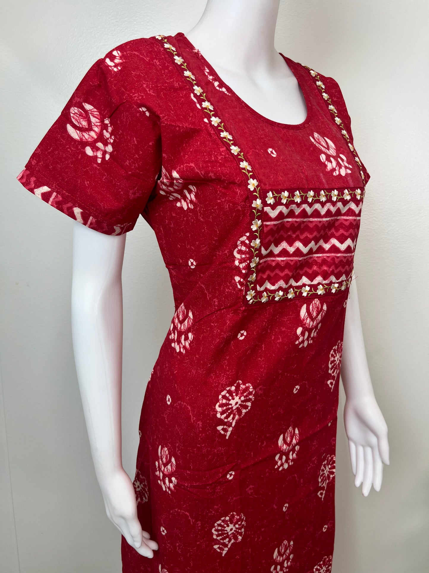Red Batik Print Pure Cotton Nighty