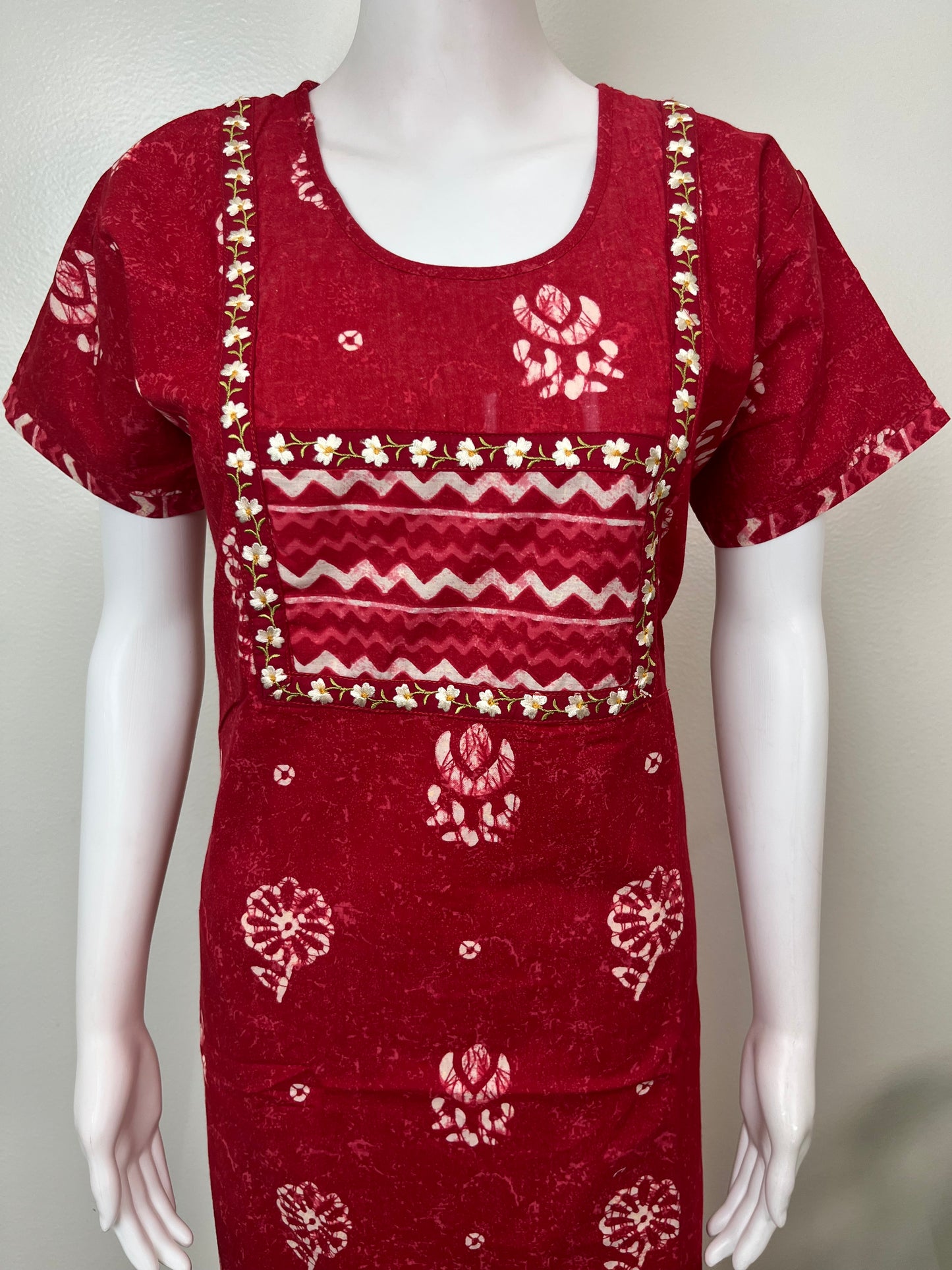 Red Batik Print Pure Cotton Nighty