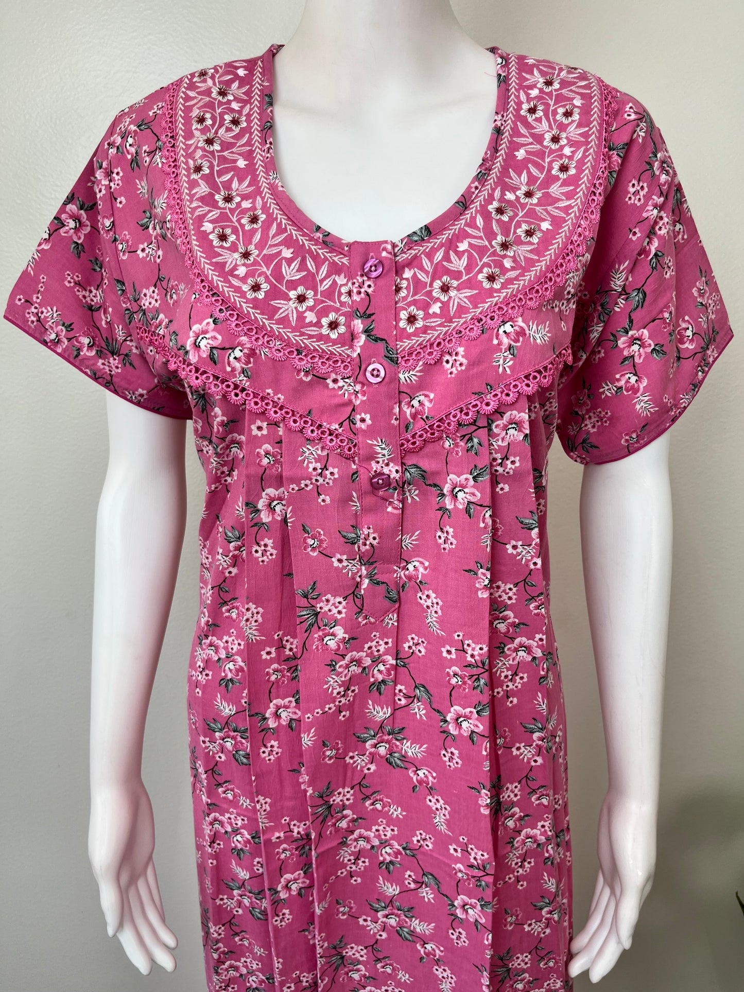 Hot Pink Pleated Bizzylizzy Crush Fabric Nighty