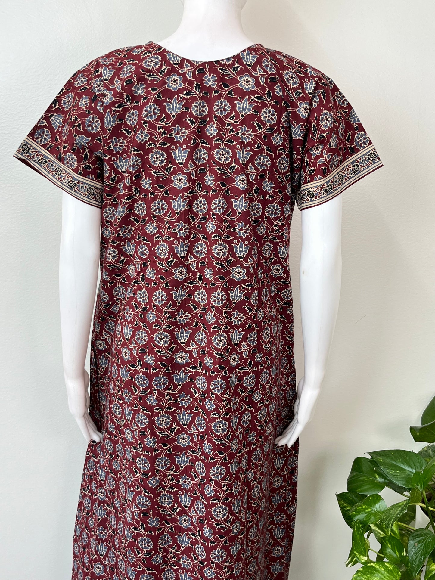 Maroon Floral Print Pure Cotton Nightgown