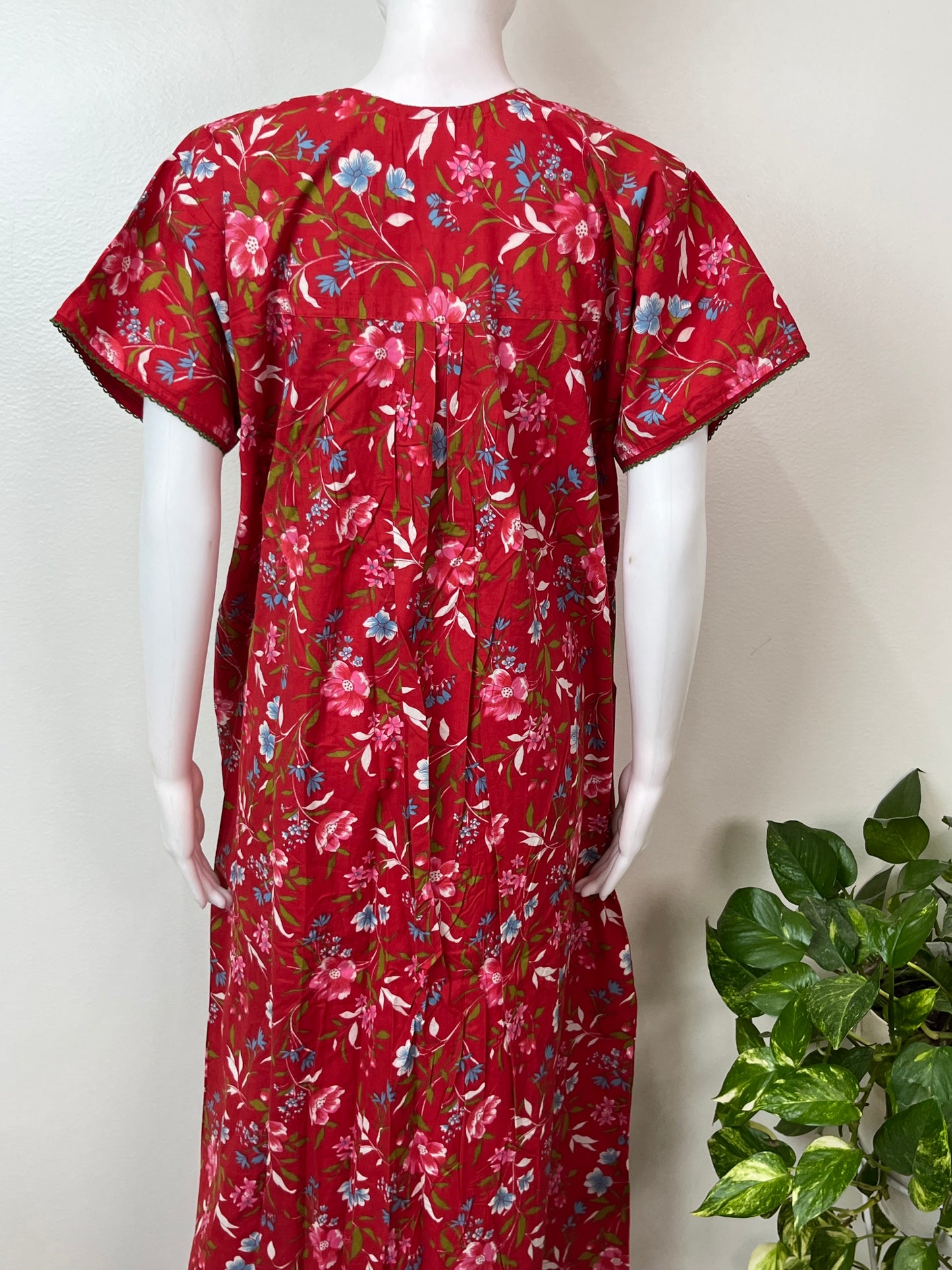 Red Pure Cotton Nightgown for Women