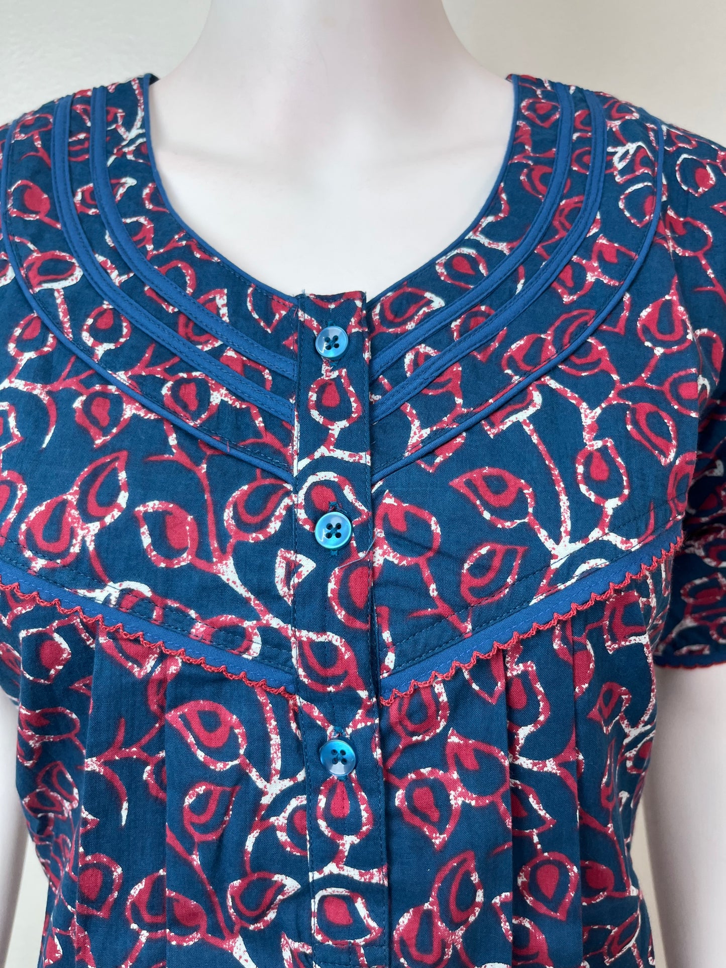 Navy Blue Pure Cotton Nighty with Contrast Print