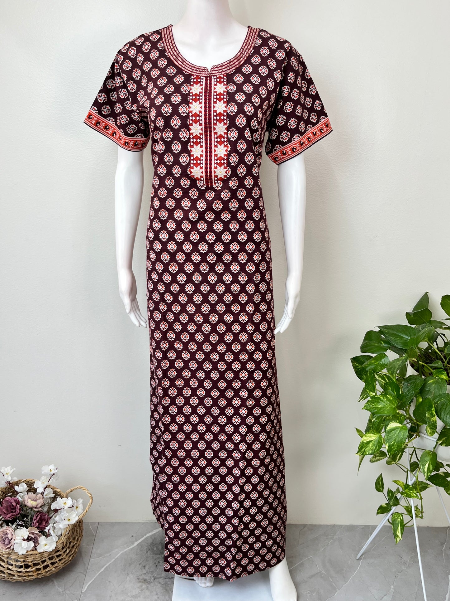 Wine Pure Cotton Nighty Soft & Comfortable