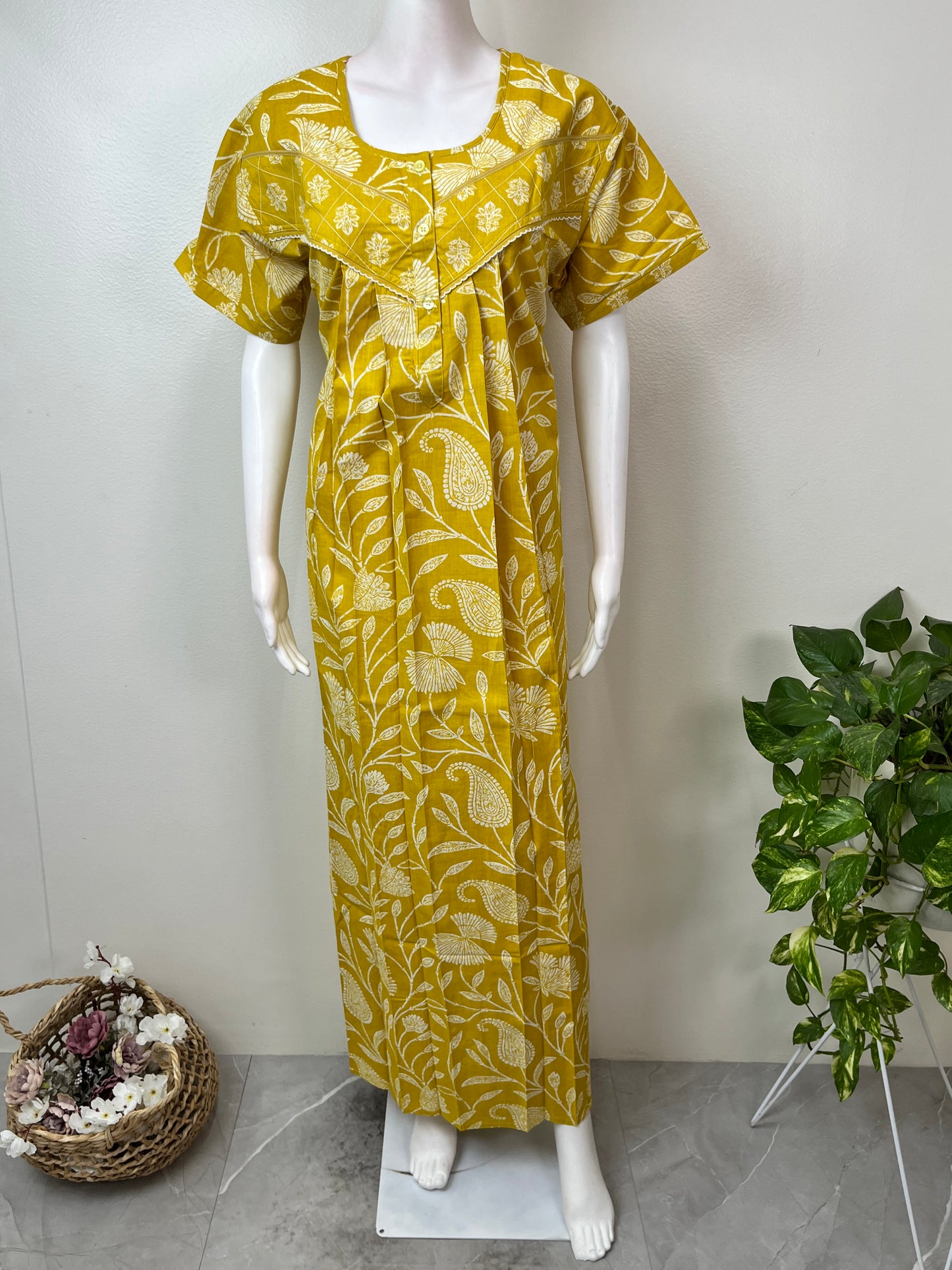 Yellow Elegant & Comfortable Pure Cotton Nighty