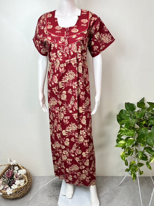 Red Pure Cotton Nightgown for Women