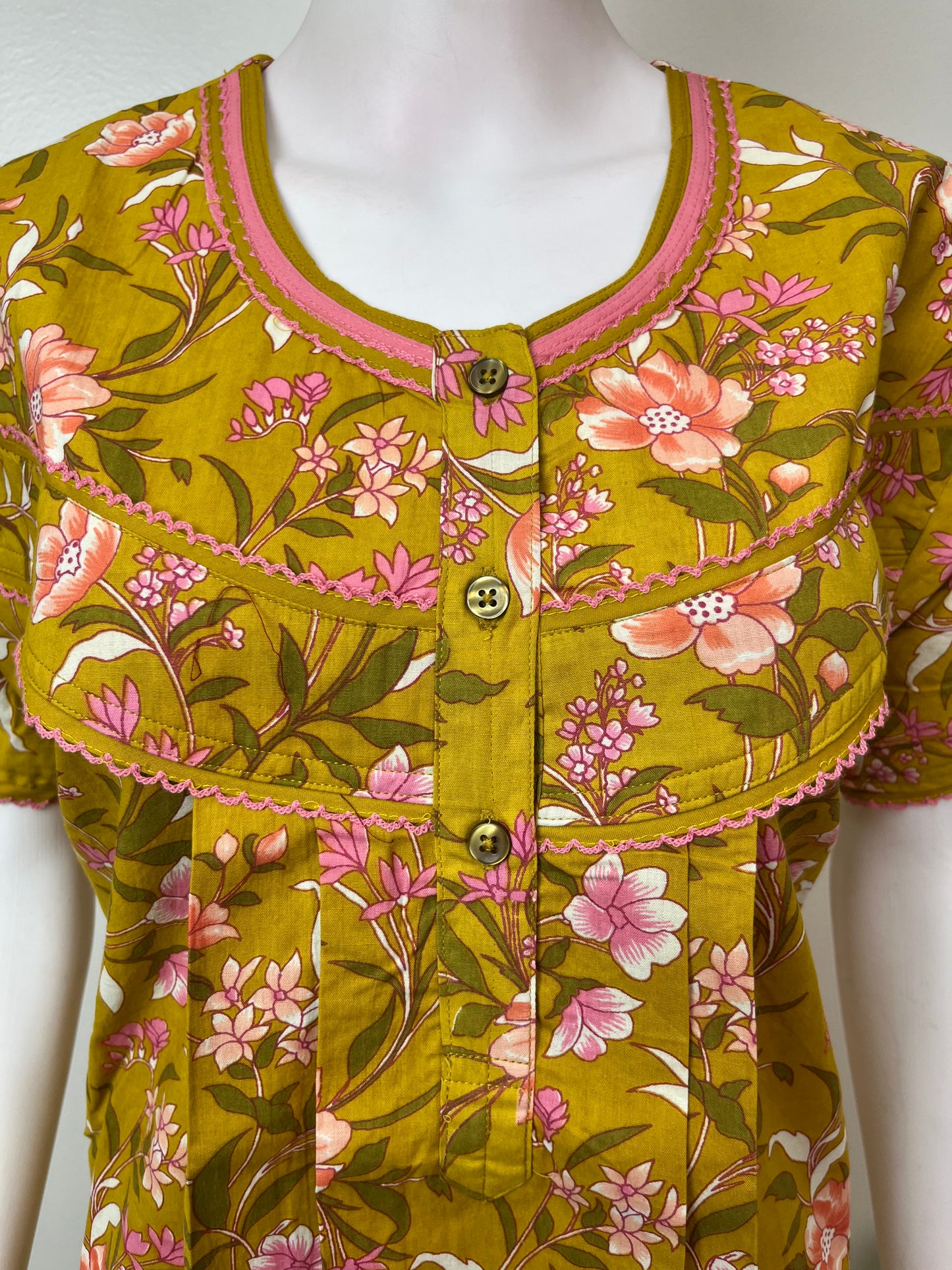 Mustard Floral Printed Pure Cotton Nightgown