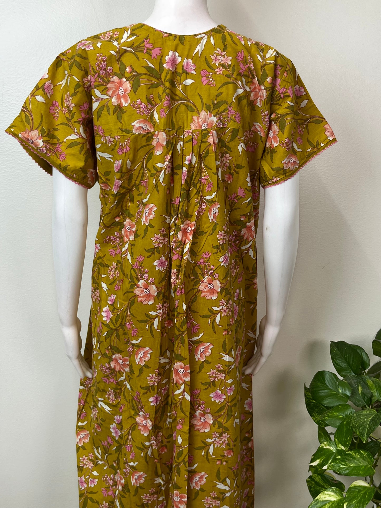 Mustard Floral Printed Pure Cotton Nightgown