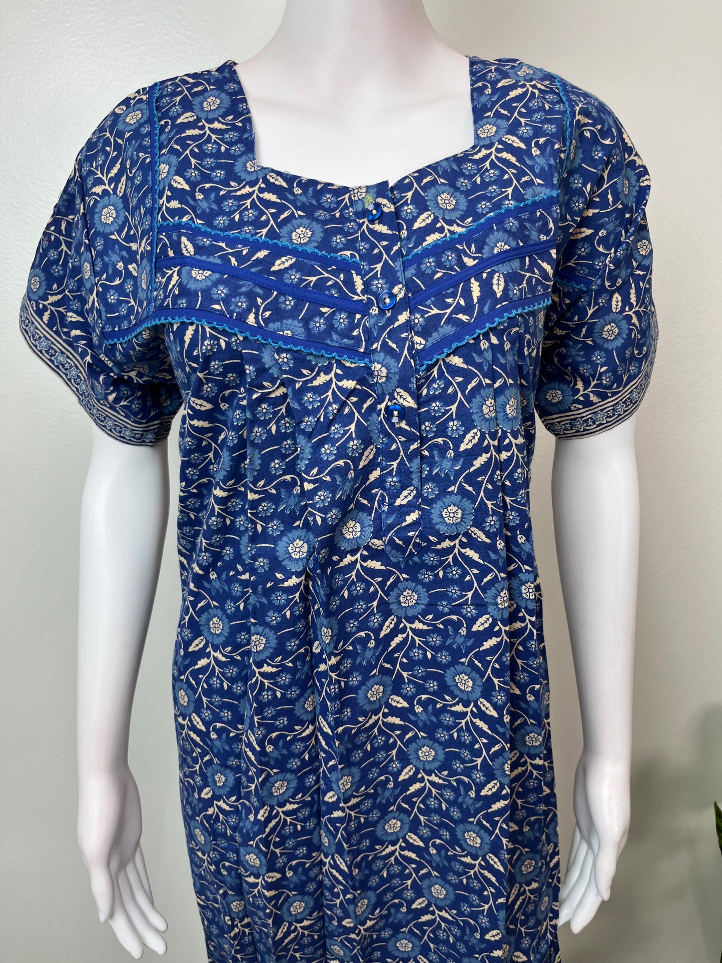 Royal Blue Elegant & Breathable Pure Cotton Nightgown