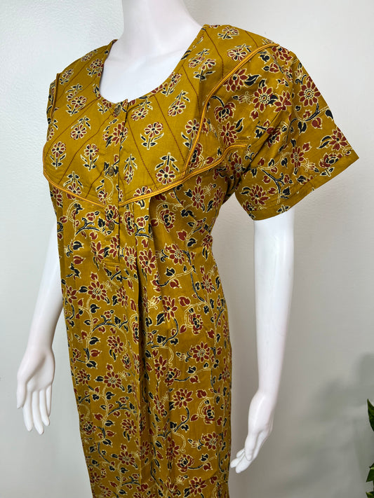 Mustard Double Printed Pure Cotton Nighty