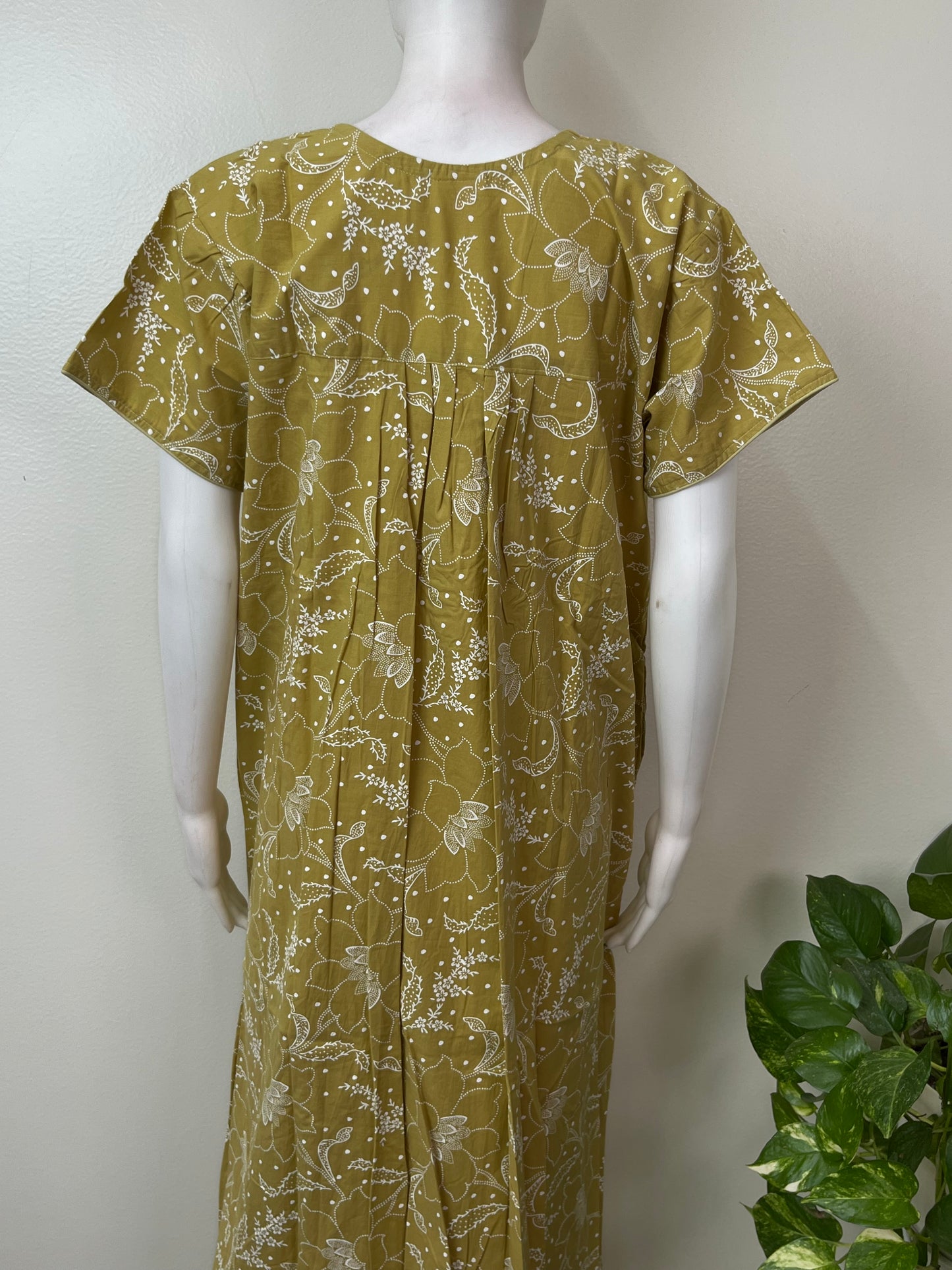 Yellow Pleated 100% Cotton Nighty
