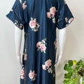 Navy Blue Satin Fabric Silky Texture Nightgown