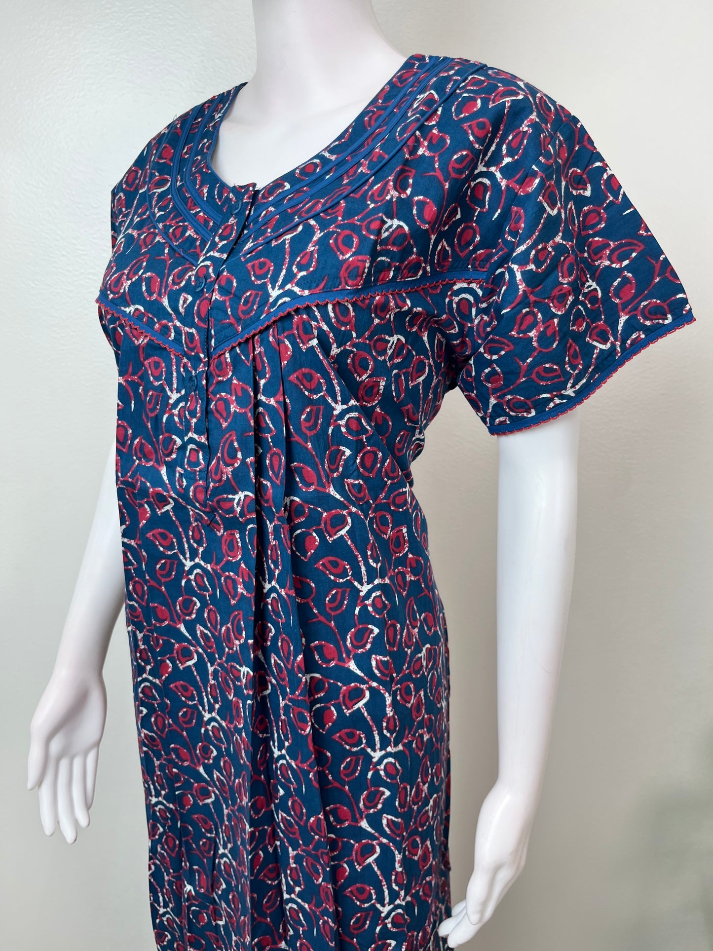 Navy Blue Pure Cotton Nighty with Contrast Print