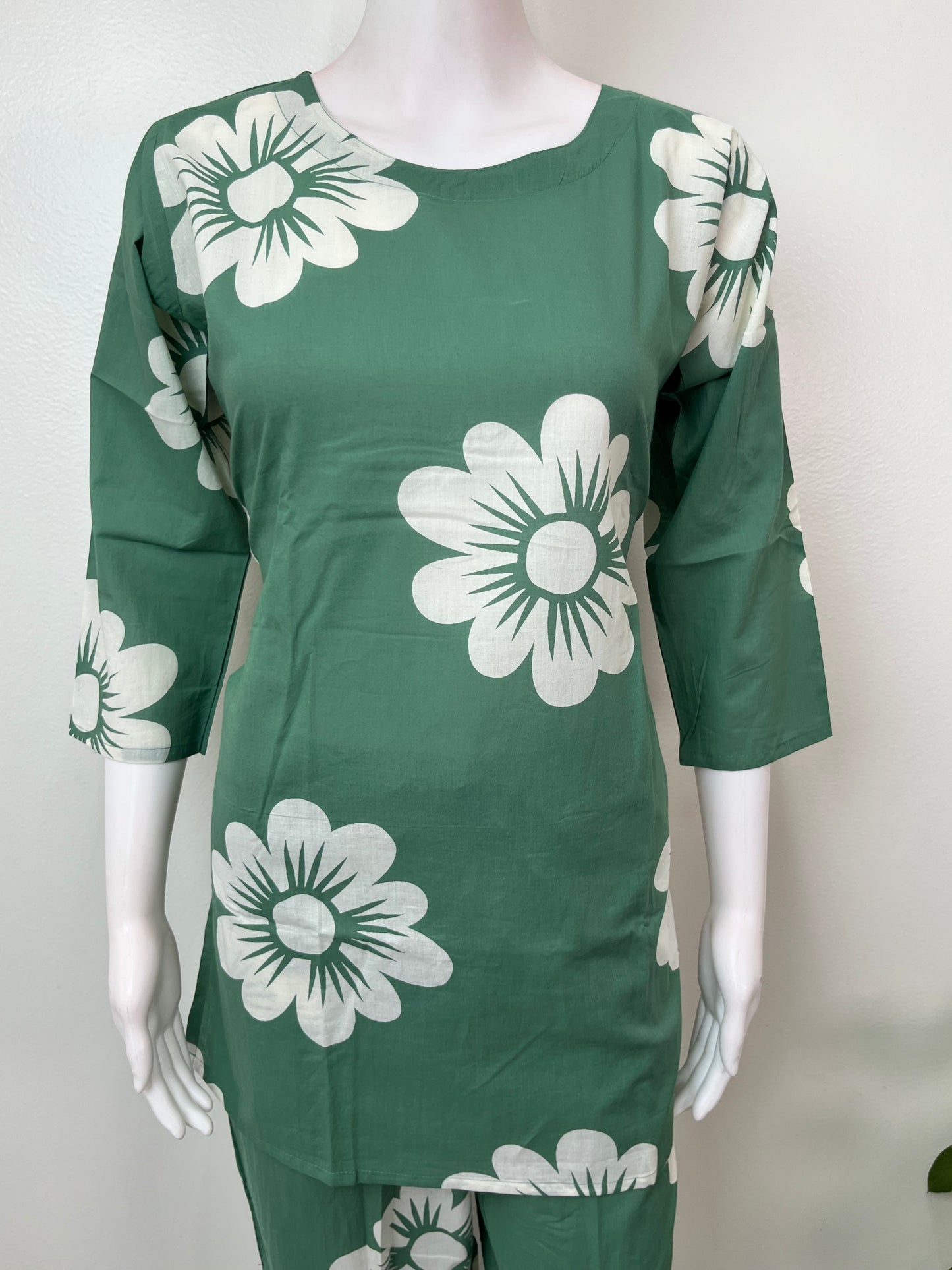 Green Cambric Cotton Night Suit