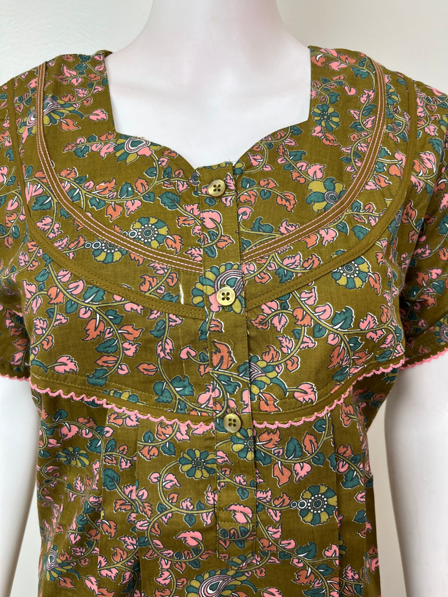 Brown Floral Printed Pure Cotton Nightgown