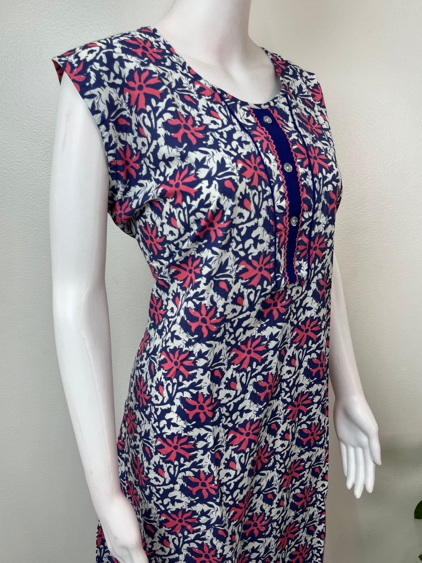 Royal Blue Sleeveless Pure Cotton Nighty