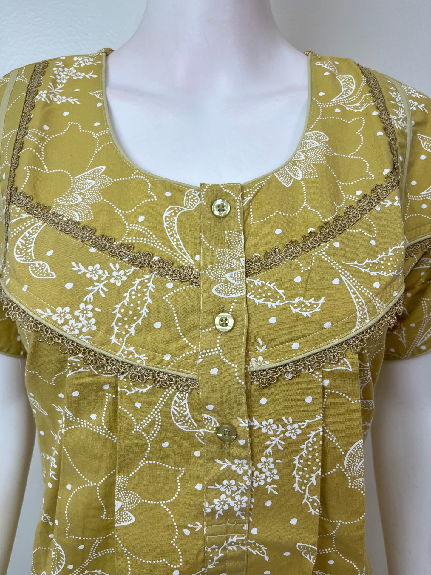 Yellow Pleated 100% Cotton Nighty