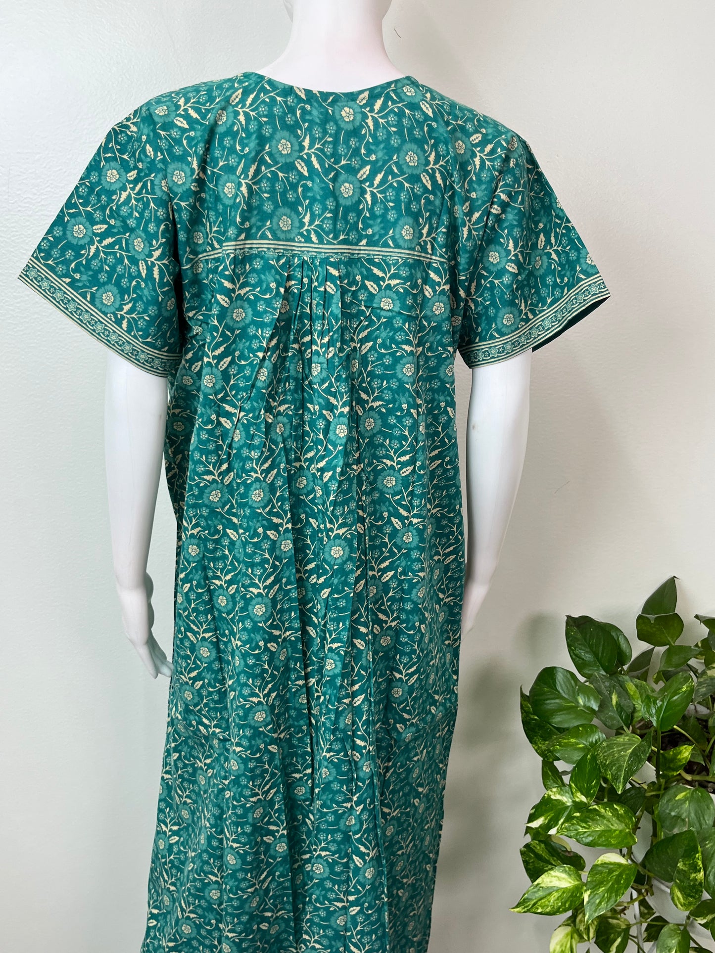 Green Pleated Pure Cotton Nightgown