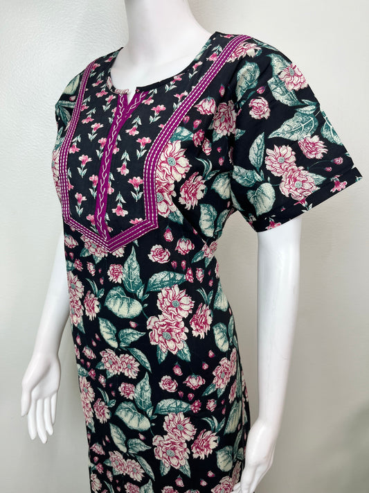 Black Elegant Printed Pure Cotton Nighty