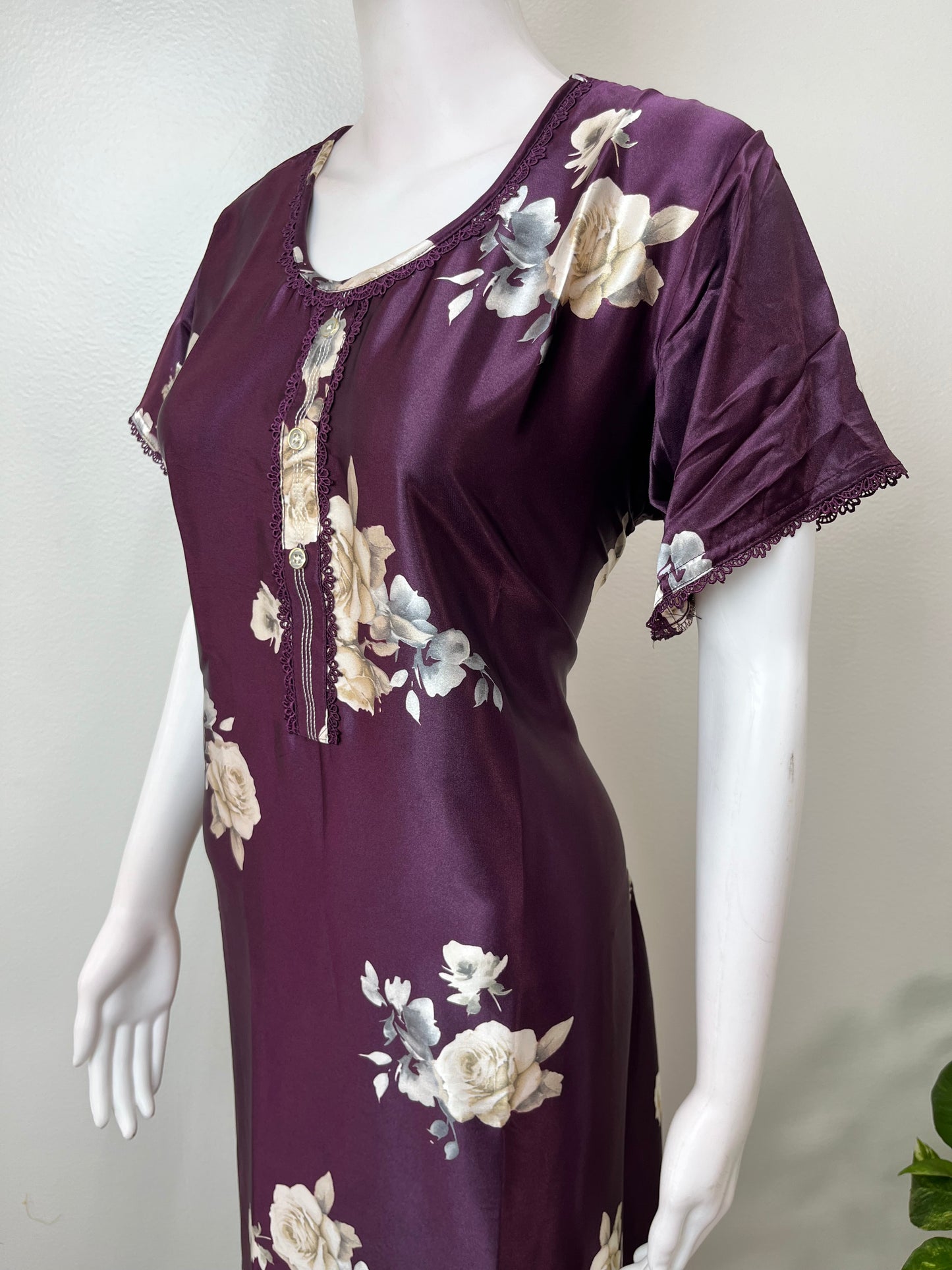 Purple Satin Fabric Elegant Nighty
