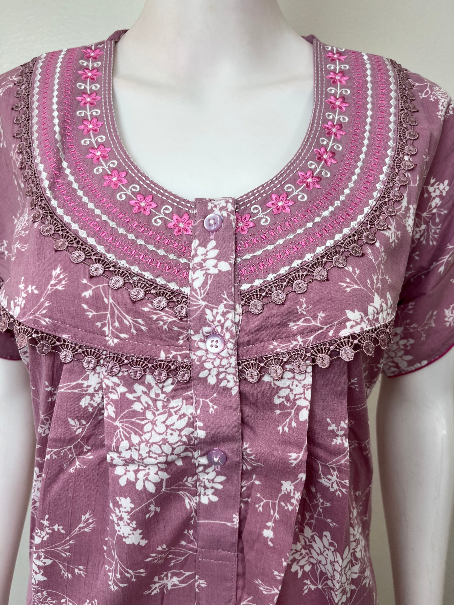 Pink Pleated Style Bizzylizzy Crush Fabric Nightgown